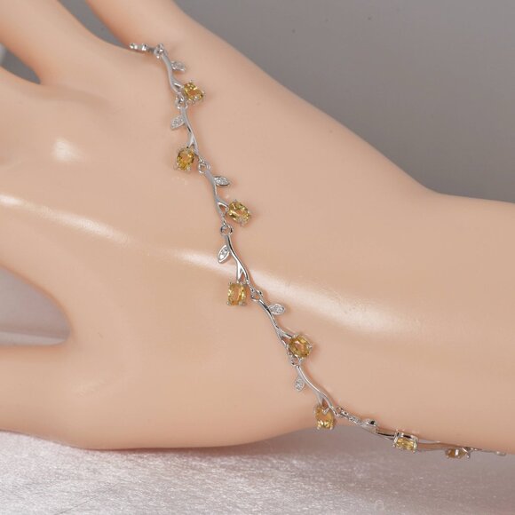Natural Citrine Topaz Oval Cut Gemstone Tennis Bracelet Real Solid 925, 7" - Picture 1 of 3